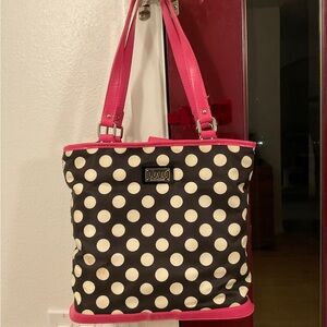 lulu Guiness Black and Pink Polka Dot Tote Bag